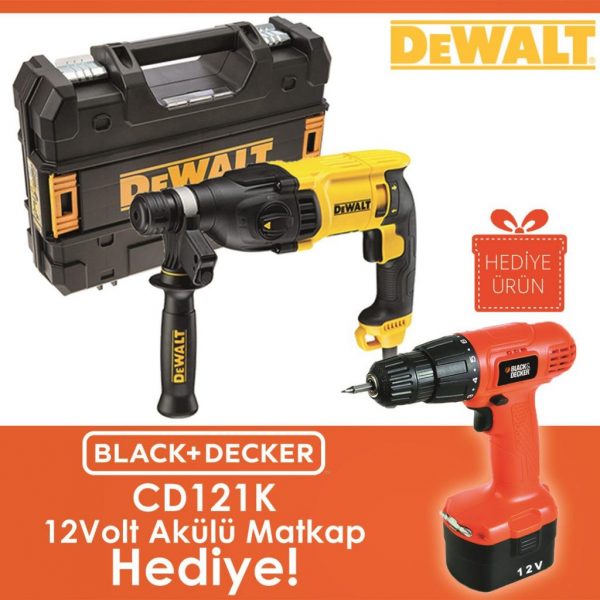 Dewalt D25133K 800Watt 2.6J Profesyonel SDS-Plus Kırıcı/Delici + B&D CD121K Şarjlı Vidalama Hediye